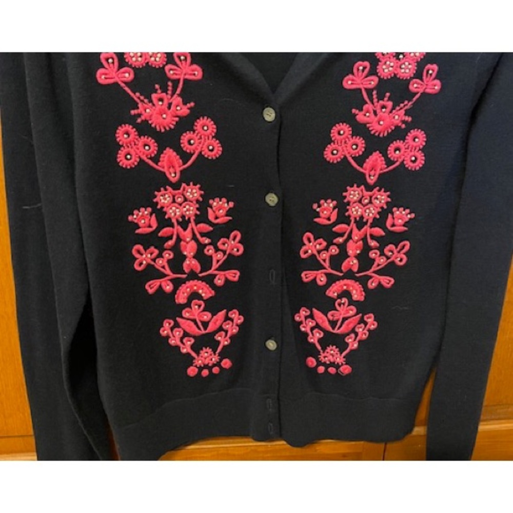 J. Crew cardigan- blue with pink embroidery